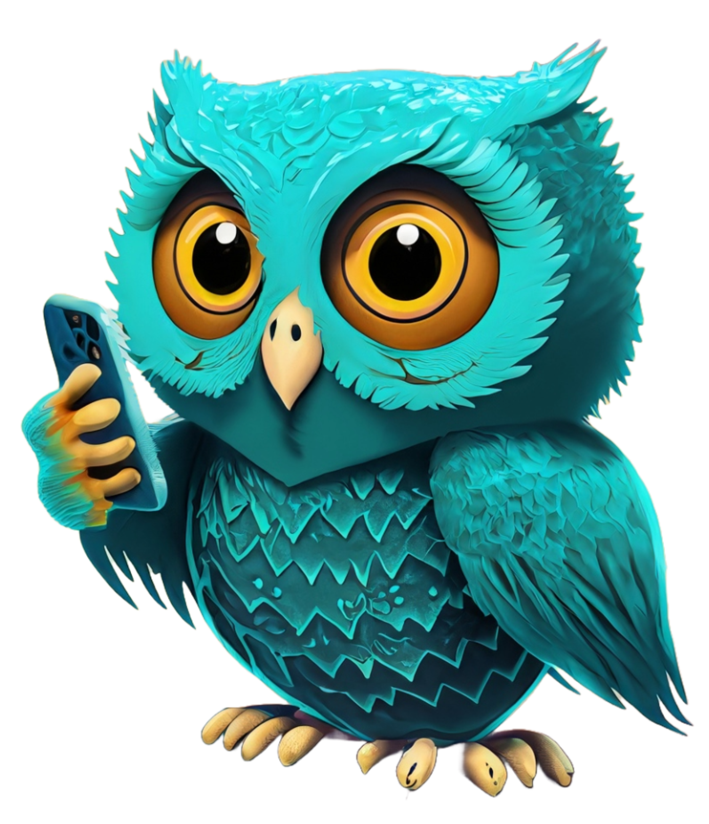 modern owl graphic checking social media on smart phone